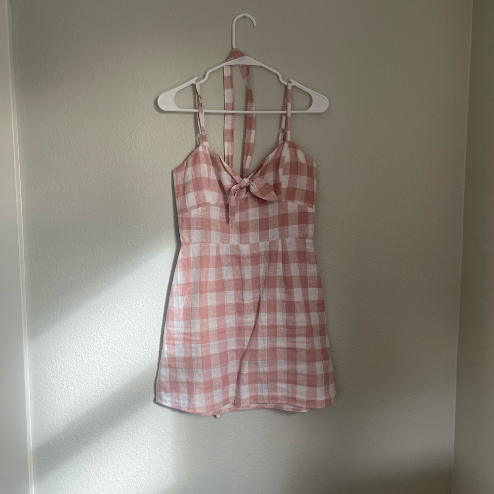 Reformation pink gingham linen dress